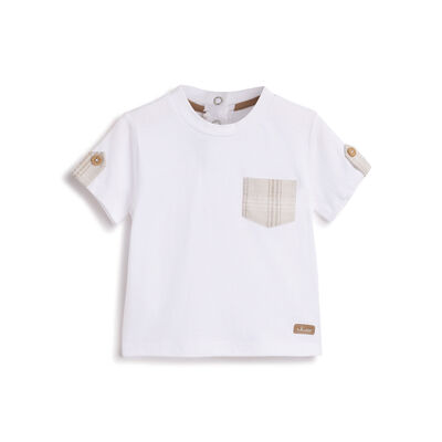 Boys White Checked Short Sleeve T-Shirt